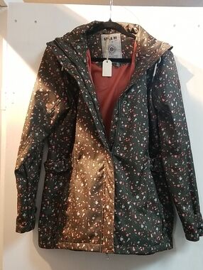 GAP DK Olive Green Printed Hooded Jacket with Pink Accents
